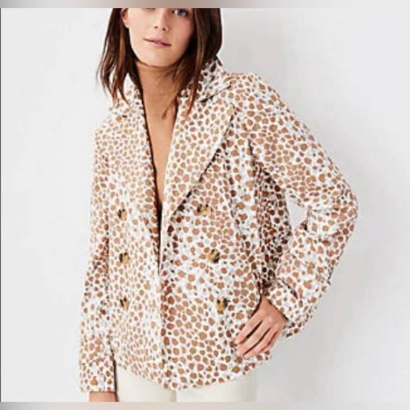 Ann Taylor Jackets & Blazers - Ann Taylor Ivory Twill Animal Print Pea Coat Classic Preppy Stylish Modern Artsy